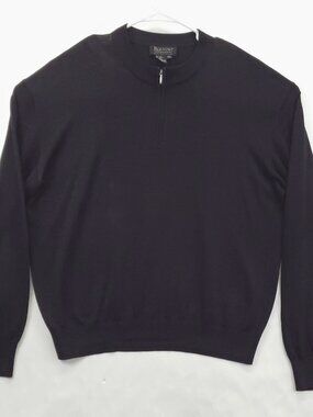 Bernini Sweater Mens 2XL Black Beverly Hills Silk Lurex Long Sleeve 1/4 Zip